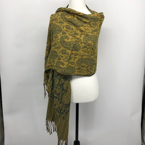 Mustard Yellow Paisley Print Scarf - Picture 3 of 12